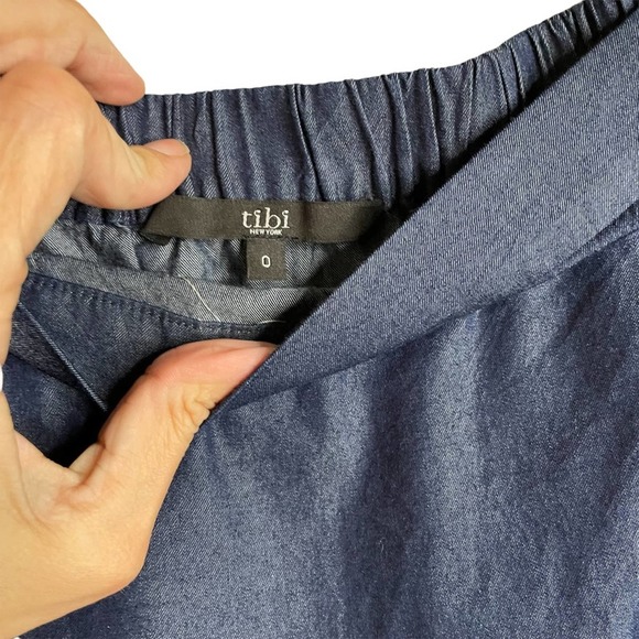 Tibi Off the Shoulder Peasant Chambray Top Women's Size 0 Blue Tie Sleeve - Picture 6 of 6